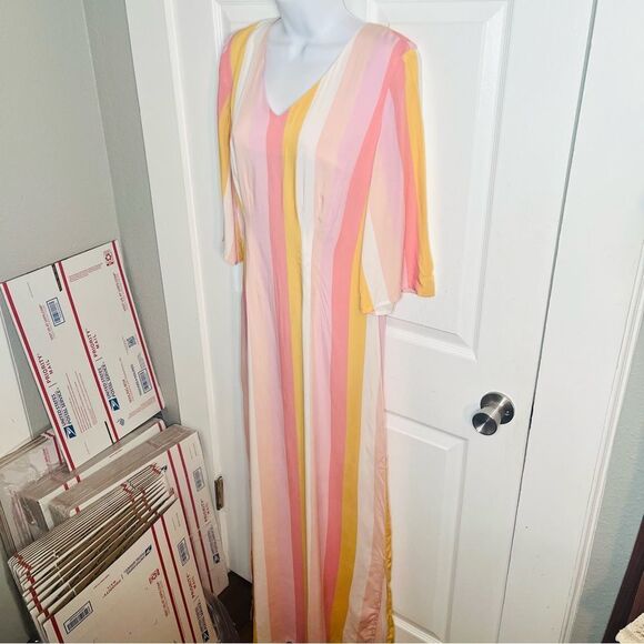 ModCloth Collectif Stripe Sorbet Soiree Maxi Dress Pink Multicolor Resortwear 6 - Picture 7 of 13